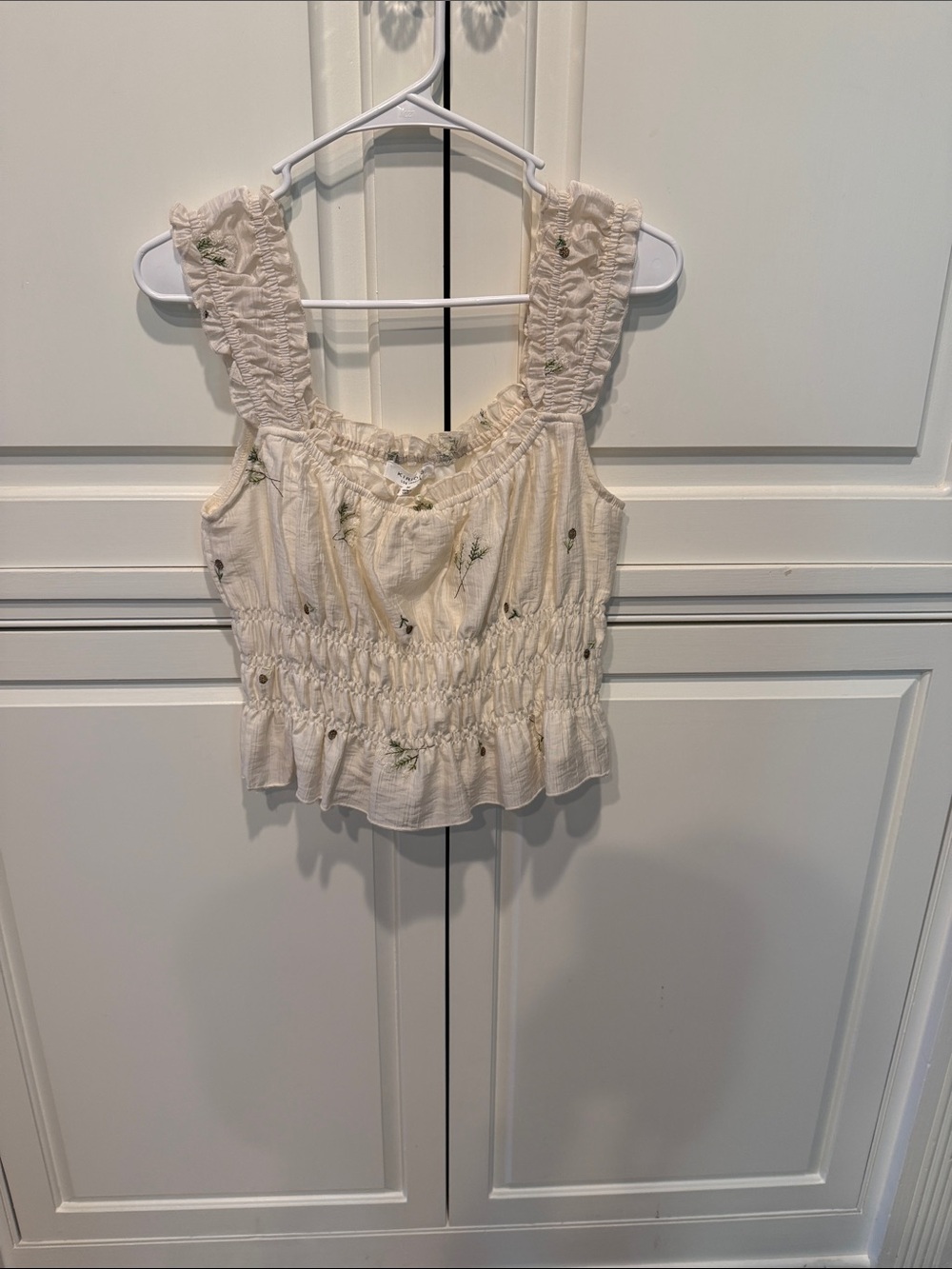 Cream Floral Smocked Crop Top with Ruffled Straps